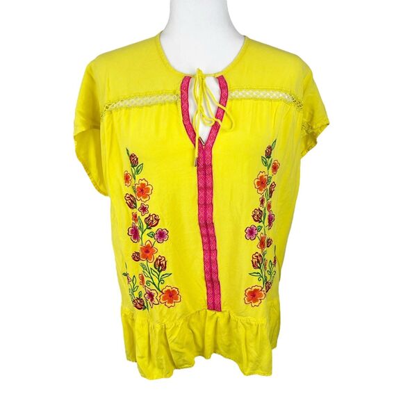 The Pioneer Woman Tops - The Pioneer Woman Blouse Women Extra Large Yellow Pink Floral Embroider Boho Top
